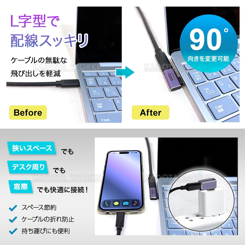 Amazon.co.jp: USB type c L字型 変換アダプター USB4 USB3.1
